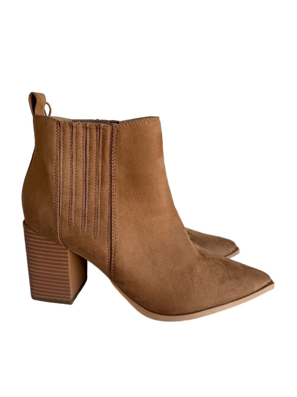 Women's Chestnut Block Heel Pointy Toe Ankle Boot Size 11 #B1644